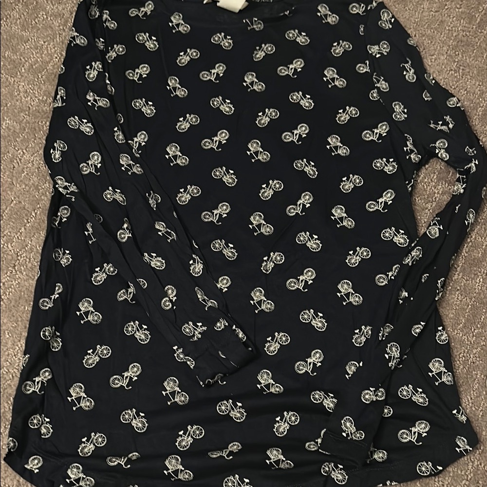 Navy blue Bicycle Print Long Sleeve Top